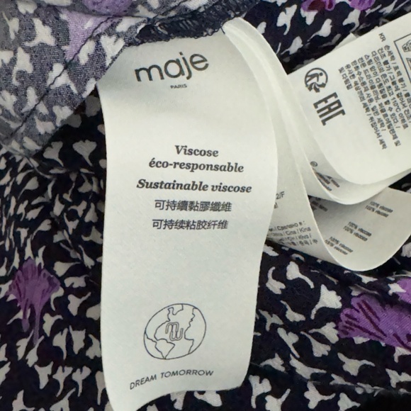 Maje Romper Black White Purple Print Button Front Collar Pockets One Piece Short - Picture 16 of 16